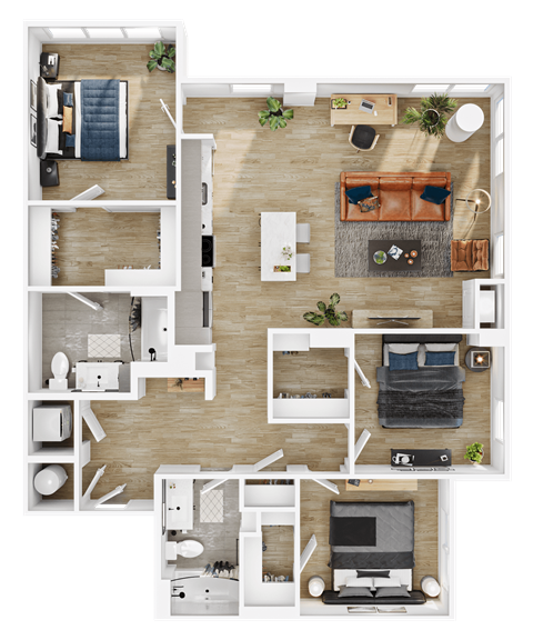 Floor plan for 3 beds, 2 baths, 1315 sqft